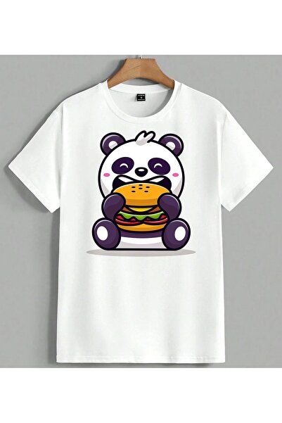 ELFERA Panda Hamburger Slatka unisex majica sa štampanim motivom, velika, bela