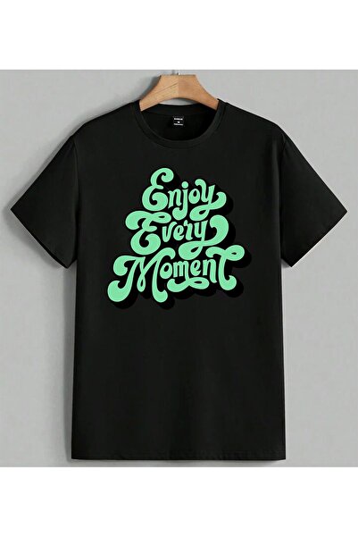 ELFERA Enjoy Every Moment Mint Green Printed Unisex Oversize T-Shirt Black