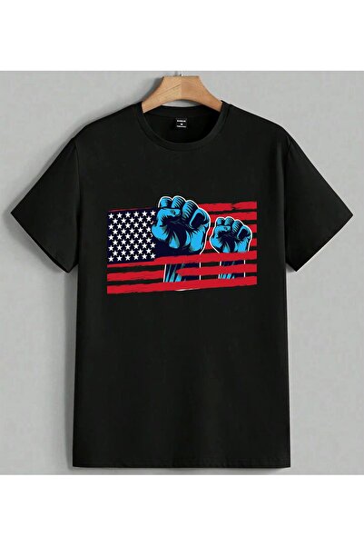ELFERA تي شيرت أمريكي مقاس كبير مطبوع عليه American Resistance Blue Fist بالل...