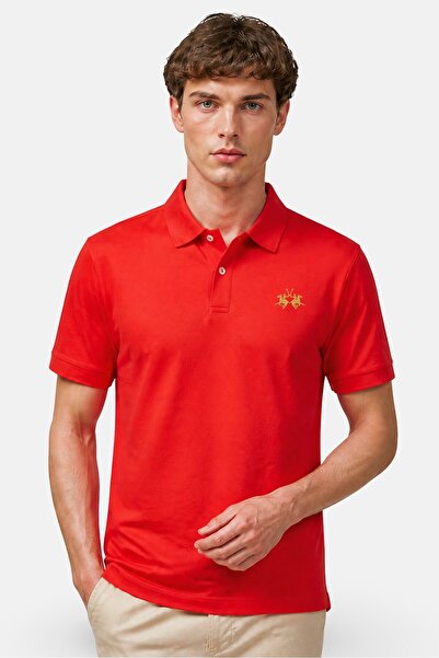 La Martina Men Regular Fit Embroidered Logo Long Sleeve Polo Shirt, Red