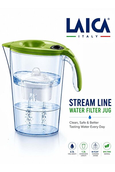 LAICA Water Filter Jug 2.3L Stream Line Fridge Door Pitcher with Bi-Flux Filt...