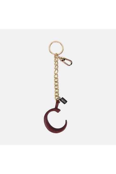 Desa Burgundy Letter C Leather Charm / Keychain with Gold Chain