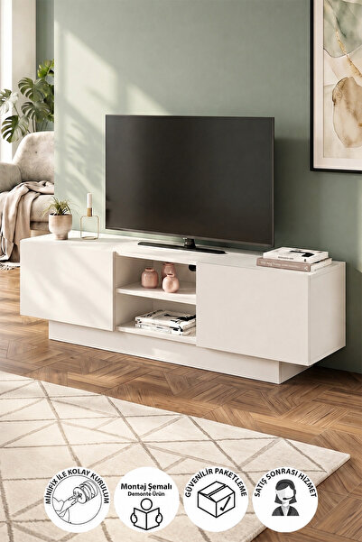 Bofigo 2 Kapaklı TV Ünitesi 140 Cm TV Sehpası Düşer Kapaklı Tv Ünitesi Televi...