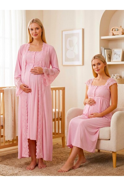 Lohusa Homewear مجموعة ملابس نوم للحوامل من القطن بنسبة 100% بتصميم جديد مزين...