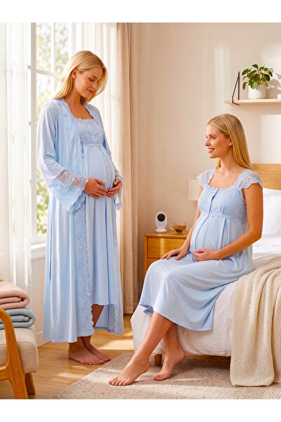 Lohusa Homewear مجموعة ملابس نوم للحوامل من القطن بنسبة 100% بتصميم جديد مزين...