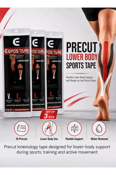 EPOSTAPE Pack of 3 Epos Precut Lower Body Sports Kinesiology Tape, 30 Ready-t...