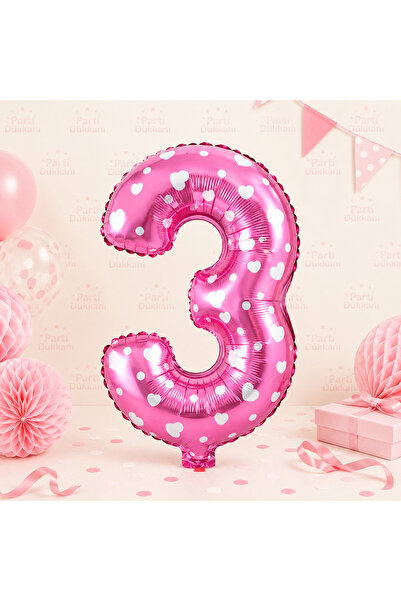 Parti Dükkanı 16 Inch 36 cm Polka Dot Pink 3 Number Foil Balloon Birthday Age...