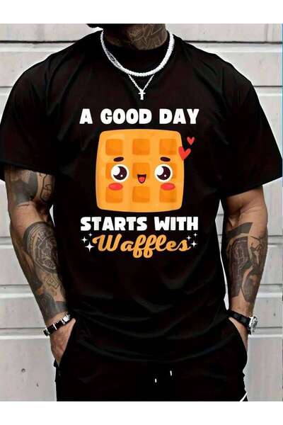 2BIR 100% Cotton A Good Day Starts With Waffles Breakfast Waffle Food Lover T...