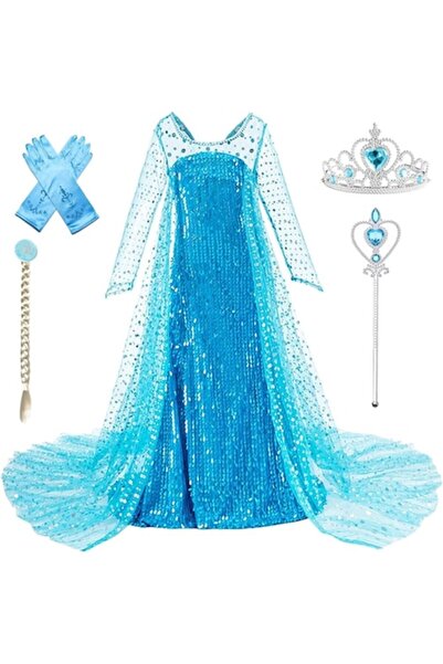 Funny Party Shop Costum Elsa Frozen pentru fete, Rochie cu paiete și pelerină...