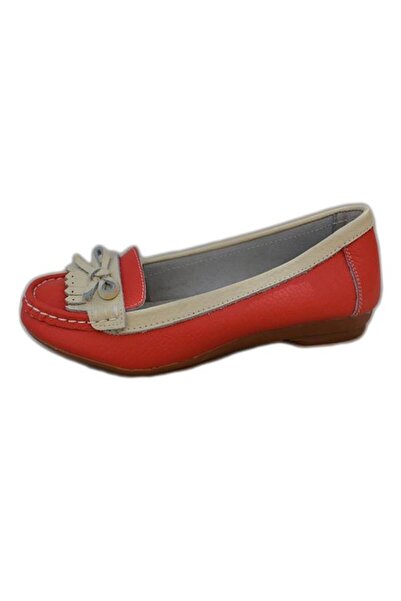 OEM Balerin din piele naturala, de culoare corai, tip mocasin