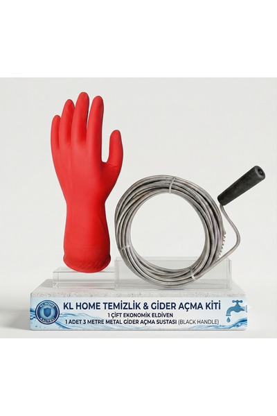 KL HOME Beybi Temizlik Eldiveni - 3 Metre Metal Lavabo Açma Teli Gider Açma Kiti