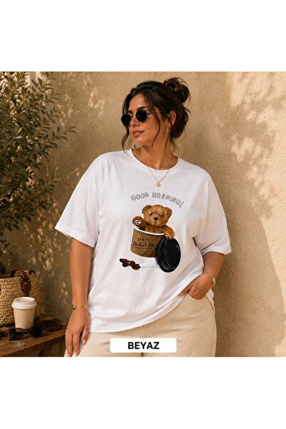 3S MODA تي شيرت نسائي كبير الحجم مطبوع عليه عبارة Good Morning Teddy Bear Dig...