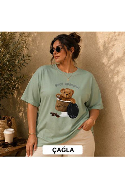 3S MODA تي شيرت نسائي كبير الحجم مطبوع عليه عبارة Good Morning Teddy Bear Dig...