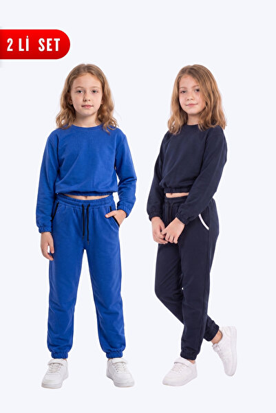 FYK KİDS 2-Piece Round Neck, Elastic Waist, Cropped Cut, 4-Piece Girls' Top a...