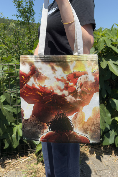ZipZap Attack on Titan V5 Geantă din pânză cu imprimeu pe două fețe, pentru v...