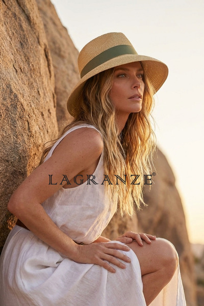 LAGRANZE قبعة نسائية من القش والخوص