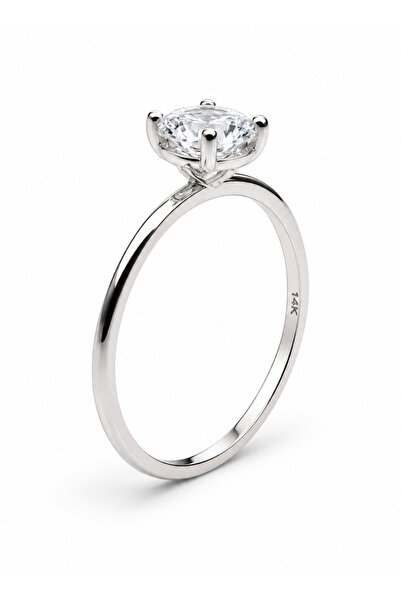 KAIROS JEWELRY 14 Ayar Altın Yuvarlak Kesim Klasik Tektaş Yüzük