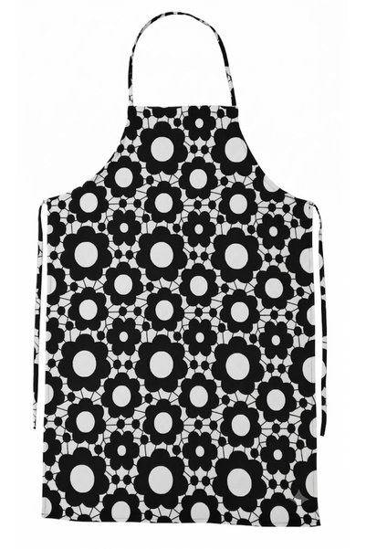 koçaktoptan 10-Piece Chef Kitchen Apron Black and White Floral with Waist Tie