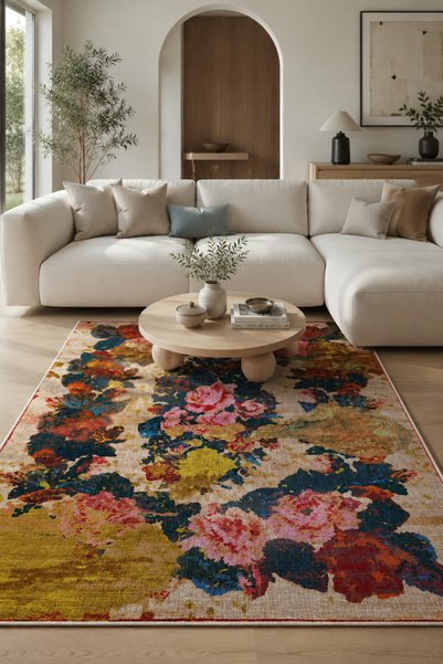 AŞİYAN HOME Lüks Salon Halısı Makinede Yıkanabilir Kaymaz Taban Halı