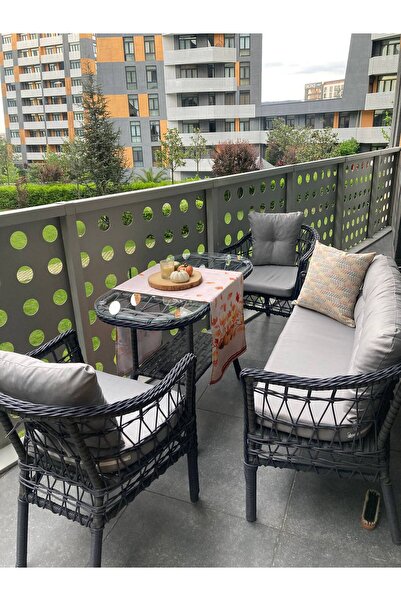 Alle Garden Mini Çay Seti 4 Kişilik Rattan Balkon Takımı Masalı Bahçe Teras V...