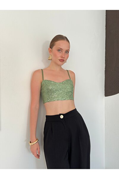 VERYMODA Sequined Bustier - Party and Event Elegance - Khaki |   F1979