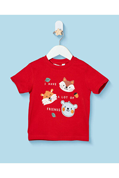 REDTAG Infant Boys Red Printed Fashion T-Shirt