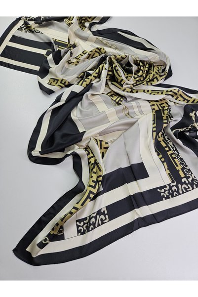 tomrisboutique Luxury Voile Silk Shawl Hijab Foulard Scarf Shawl Leopard and Chain Detailed 70 X 180 cm