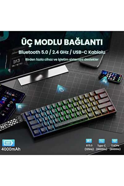 Aula Mini 60 He Max Hall Effect Manyetik Klavye Rapid Trigger Spiritcloud Switch 8000Hz TKL Hot Swap Oyuncu Klavyesi Siyah