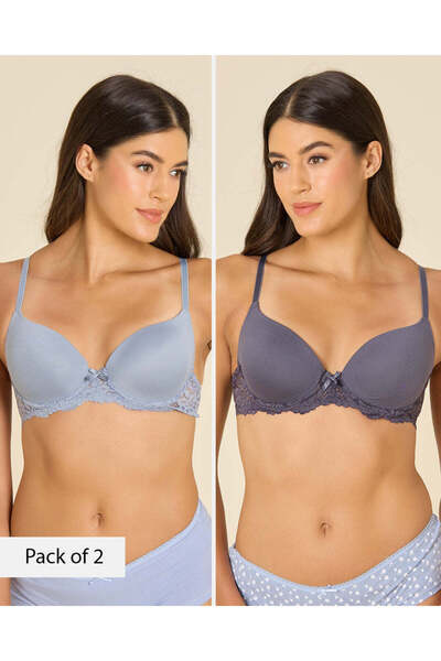 REDTAG Women Beige Brushed Microfiber Push-Up Bras With Lace (Pack Of 2)