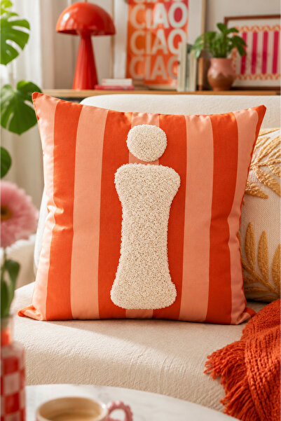 Pilloveland Punch Embroidered Throw Pillow Cover - 43*43 cm - Orange Letter I...