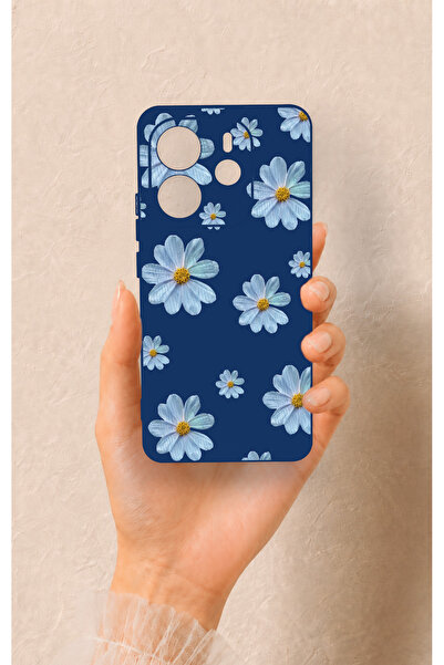 Vip Case Redmi Note 14 4G Uyumlu Mavi Papatya Desenli Silikon Kılıf