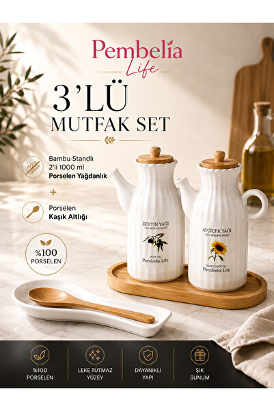 Pembelia Life 2-Piece Porcelain Oil Pot and Porcelain Spoon Coaster Set with ...