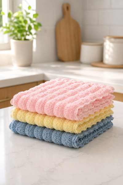 BEYZANA 3 Adet Premium Kalite Puf Dokulu 30x30 Cm Genel Temizlik Bezi