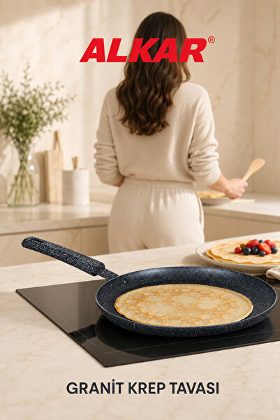 Alkar Granit Krep Tavası 24 Cm Yapışmaz Yüzeyli Pankek Gözleme ve Omlet Tavası