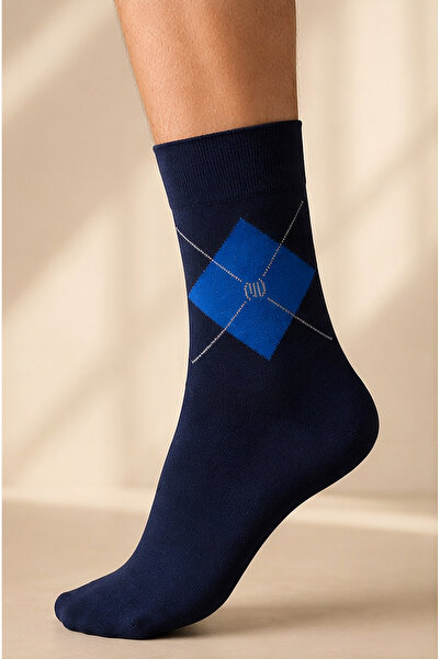 Mısırlı Organic Cotton Diamond Patterned Men's Socks Navy Blue