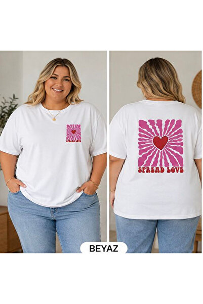 3S MODA تي شيرت نسائي كبير الحجم بطباعة رقمية من SPREAD LOVE