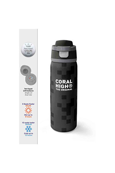 Coral High Blok Desenli Siyah Çelik Termos Matara 800 ml 38554