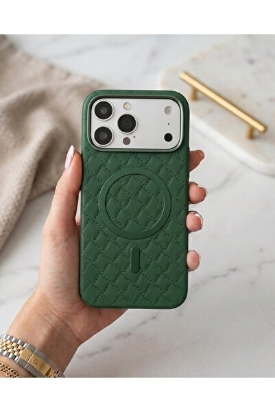 KILIF HOUSE Iphone 17 Pro Uyumlu Premium Kapitone Deri Desenli Magsafe Destek...