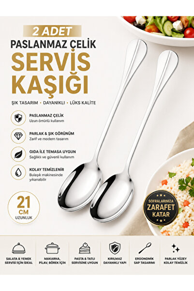 Special Action 2'li Paslanmaz Çelik Servis Kaşığı 21 cm Salata Pilav Makarna ...