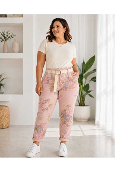 Butik Şans Women's Floral Patterned Elastic Waist Belt Detailed Lycra Comfort...