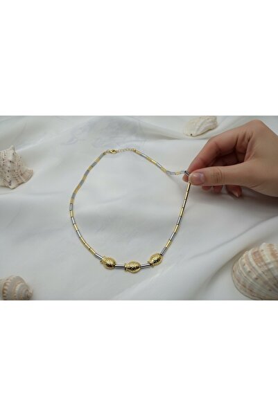 La sauvagine Two-Tone Pipe Chain Necklace with Fish Figure