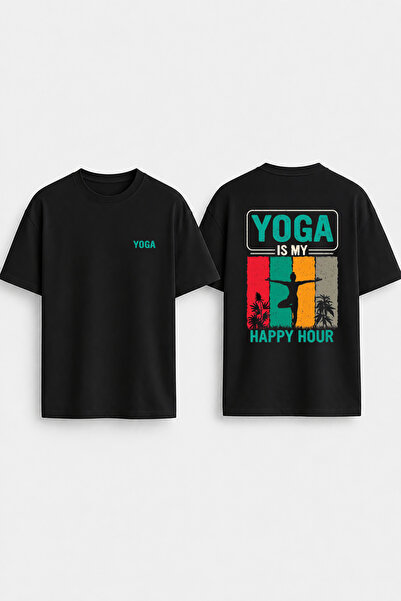 cesita Yoga Namaste Printed Cotton Black T-Shirt T-Shirt
