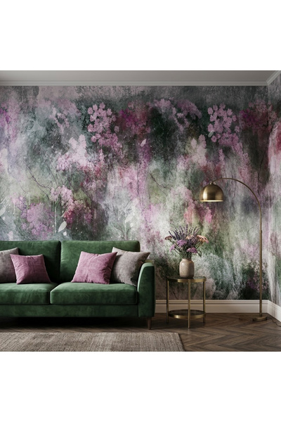 DecorDrive Pembe ve Mor Tonlarında Soyut Sulu Boya Manzara Duvar Kağıdı