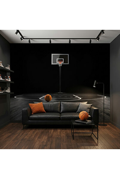 DecorDrive Siyah Zemin Üzerinde Basketbol Potalı Duvar Kağıdı