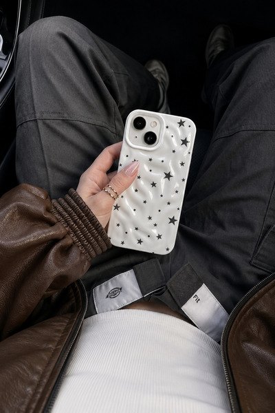 MUSSTECH Iphone 13-14-15 Uyumlu Yıldız Desenli Dalgalı Silikon Telefon Kılıfı...