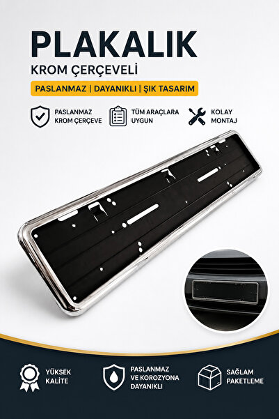 RT CAR STORE Krom Nikelaj Paslanmaz Plakalık Plastik 2ADET ÖN-ARKA Plaka Çerç...