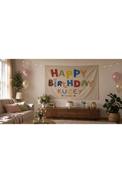 YGEN Kişiye Özel Yatay Doğum Günü Afişi İsim Tarih Baskılı Renkli Happy Birth...