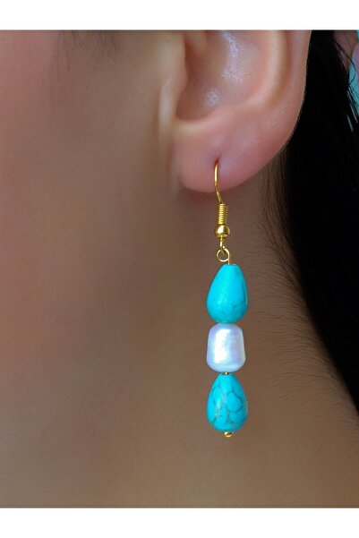 Esha Store Natural Stone Turquoise Pearl Natural Stone Dangle Women's Earring...