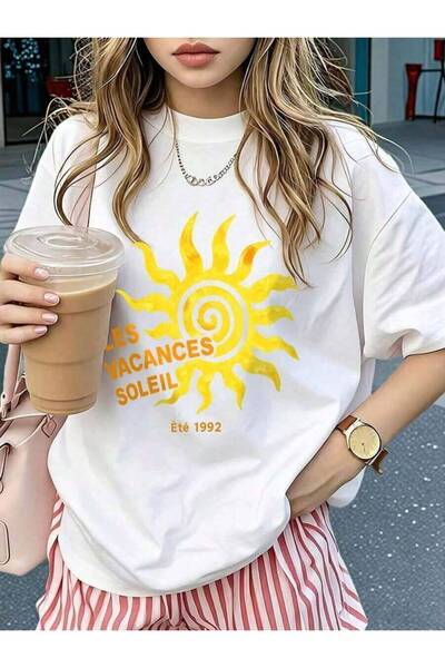 4CR Women's Les Vacances Soleil 1992 Sunshine Pattern Casual Loose Round Neck...