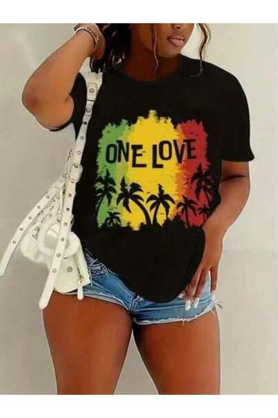 23ERVA Fashionable Clothing "One Love With Palm Trees & Colors" Print, Short-...